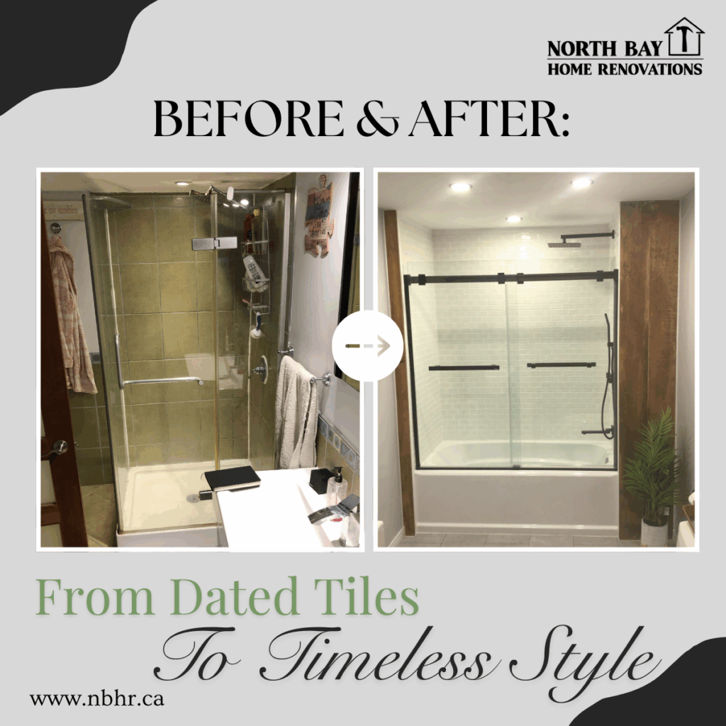 North Bay curbless shower with bench and niche.